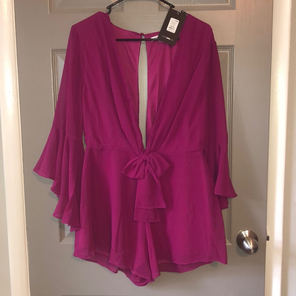 Fuchsia long sleeve romper